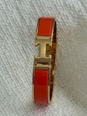 Gold Plated Cuff with Bright Orange Enamel